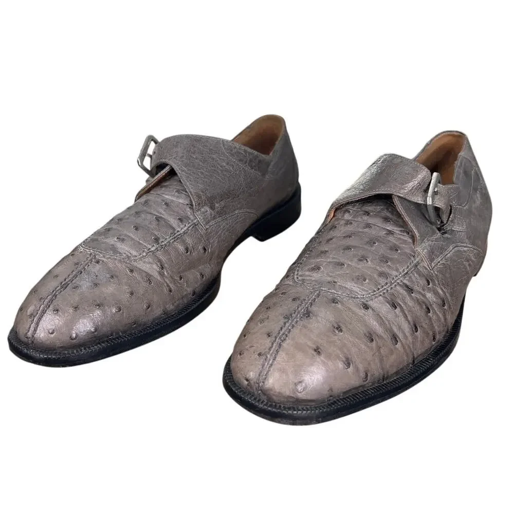 Vintage Aventura Men’s Ostrich Grey Leather Monk Strap Dress Shoe Size 10.5